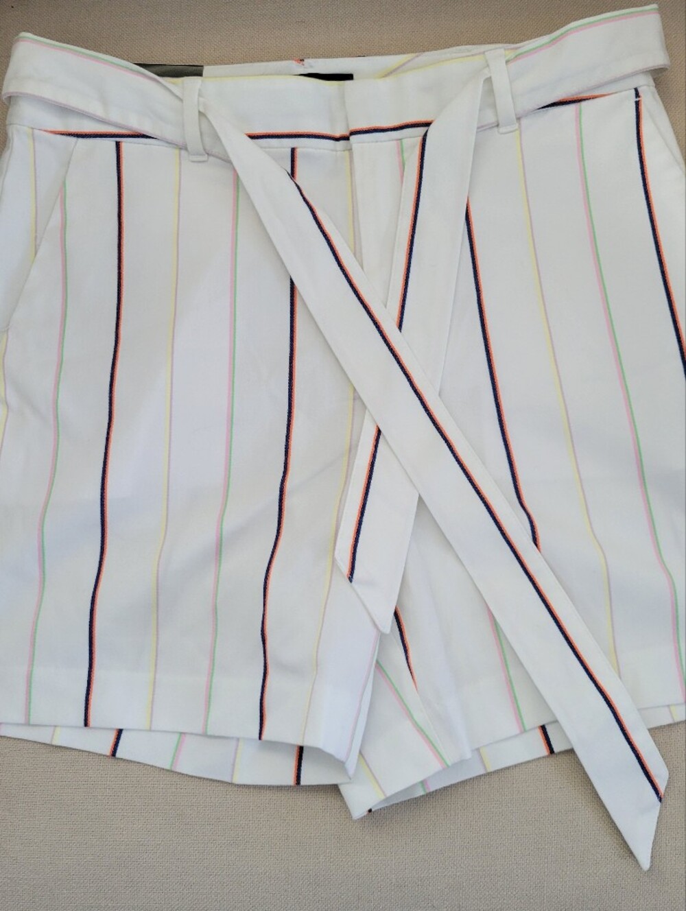 Banana Republic White Striped Tie-Waist Shorts
